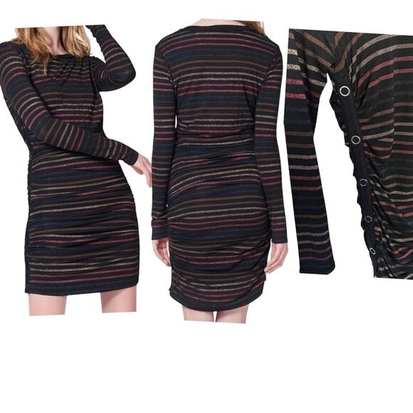 Veronica Beard Daphne Striped Metallic Long Sleeve Dress Black Multi Size Small - Picture 1 of 15